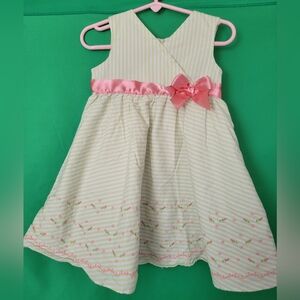 Striped Green Pink Girls 24m Dress 24 Month b.t. kids Vtg 18-24 Church Baby